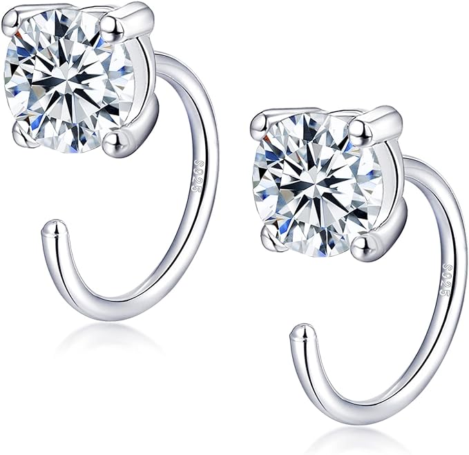 ONE PAIR: Gorgeous STUD EARRINGS MOISSANITE DIAMONDS D Color VVS1 Clarity Brilliant Earrings 925 Sterling Silver 18K WHITE Gold Plated 0.8ct a pair