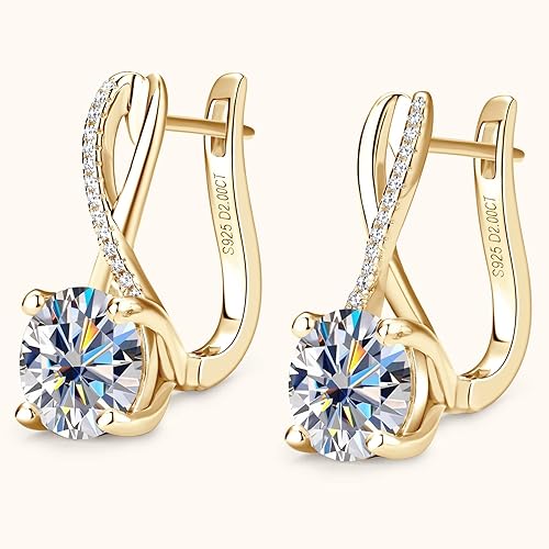 ONE PAIR: 925 Sterling Silver 2CT MOISSANITE Infinity Hoop Earrings for Women, D Color Lab Create Diamond Round Cut Twisted Hoop Earring 18K Gold Plated 925 Sterling Silver with GRA Certificate