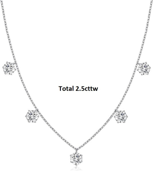 ONE :💎Pendant Necklace💎 Color: Pendant Necklace 5 Stones  total 5 STONES 2.5cttw WHITE MOISSANITE DIAMOND 18k WHITE GOLD PLATED OVER 925 STERLNG SILVER