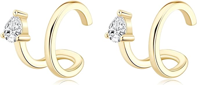 ONE PAIR: Ear Cuff Earrings, MOISSANITE Diamonds 18K YELLOW GOLD PLATED OVER 925 Sterling Silver, Comes With A GRA Certificate.