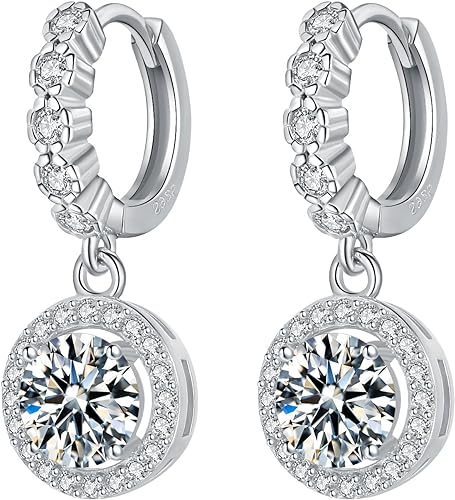 ONE PAIR: 925 Sterling Silver MOISSANITE DROP Earrings HIGH QUALITY MOISSANITE DIAMOND Brilliant ROUND CUT