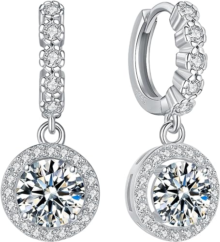 ONE PAIR: 925 Sterling Silver MOISSANITE DROP Earrings HIGH QUALITY MOISSANITE DIAMOND Brilliant ROUND CUT