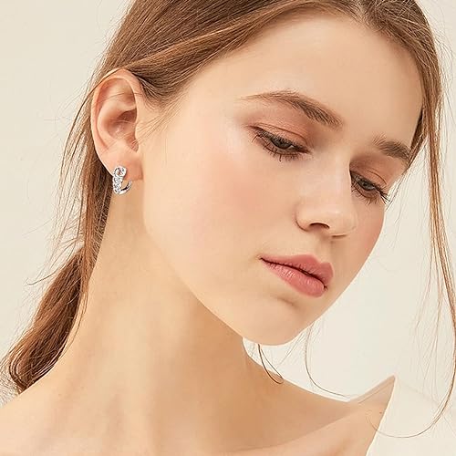 ONE PAIR: 925 Sterling Silver HOOP MOISSANITE Earrings HIGH QUALITY MOISSANITE DIAMOND Brilliant ROUND CUT