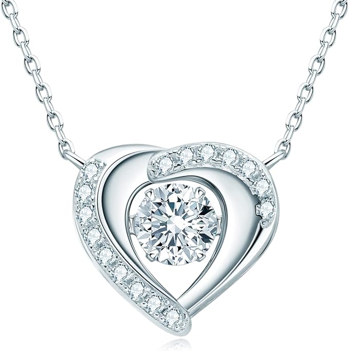 ONE :💎Pendant Necklace💎 Color: Dancing Heart-0.8ct MOISSANITE DIAMOND WHITE GOLD PLATED OVER 925 STERLNG SILVER