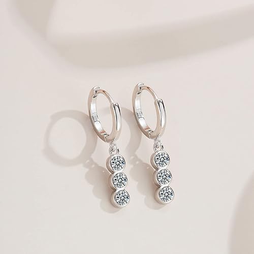 ONE PAIR: 925 Sterling Silver MOISSANITE DROP Earrings HIGH QUALITY MOISSANITE DIAMOND Brilliant ROUND CUT