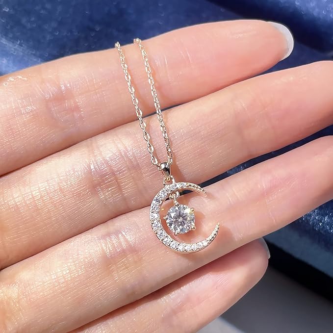 ONE :💎Pendant Necklace 💎MOISSANITE DIAMOND Color: SILVER Style: Star and Moon 0.5ct