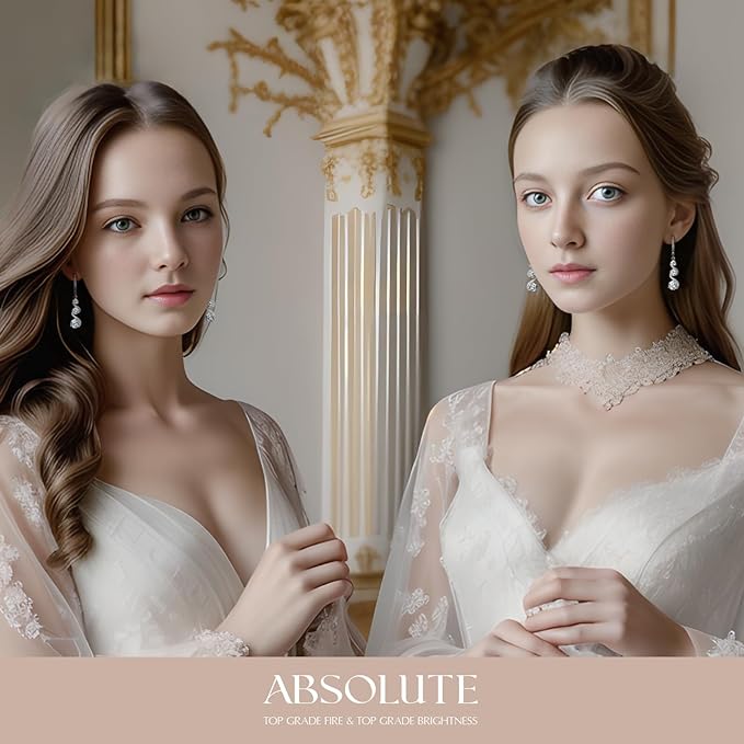 ONE PAIR: 925 Sterling Silver HOOP DROP MOISSANITE Earrings  Brilliant ROUND CUT HIGH QUALITY MOISSANITE DIAMOND 18 K White Gold Plated