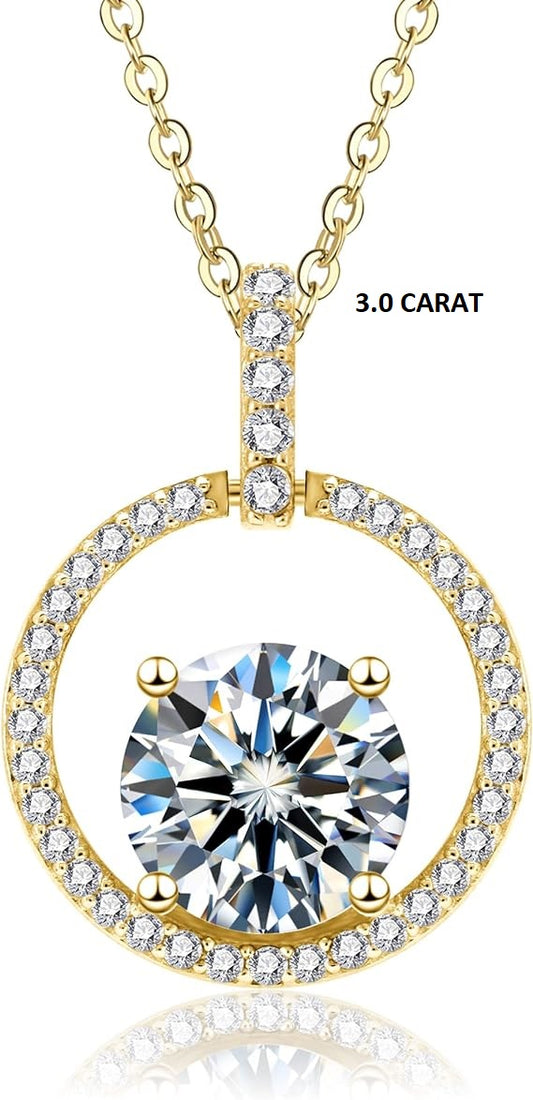 ONE :💎Pendant Necklace💎 3.0 CARAT MOISSANITE YELLOW GOLD PLATED OVER 925 STERLNG SILVER