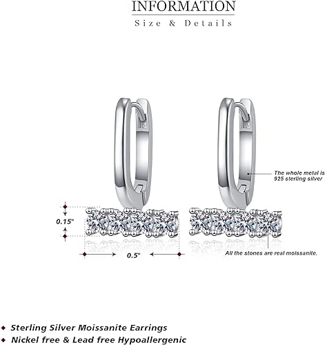 ONE PAIR: 925 Sterling Silver MOISSANITE HOOP Earrings HIGH QUALITY MOISSANITE DIAMOND Brilliant ROUND CUT