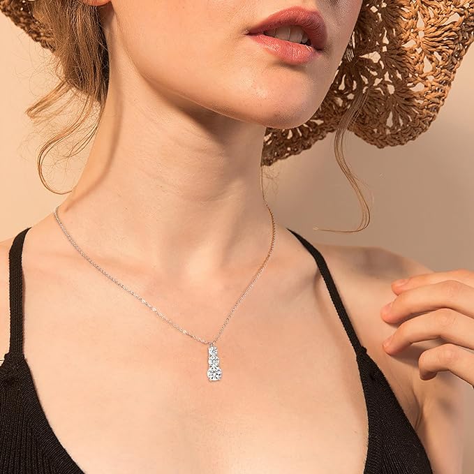 ONE :💎Pendant Necklace 💎 MOISSANITE DIAMOND  1.75CT-3 Stones 925 STERLING SILVER and Solid Gold Plated D Color VVS1 Clarity 15 INCH CHAIN adjustable