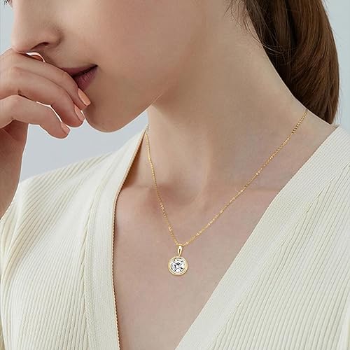 ONE :💎Pendant Necklace💎 2.0 CARAT MOISSANITE YELLOW GOLD PLATED OVER 925 STERLNG SILVER       Color: 2CT Bezel Round Yellow