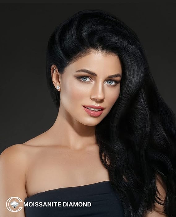 ONE PAIR: 925 Sterling Silver STUD MOISSANITE Earrings  Brilliant ROUND CUT HIGH QUALITY MOISSANITE DIAMOND 18 K White Gold Plated