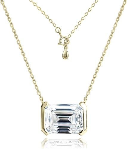 ONE : 💎Pendant Necklace 💎 2.0ct Emerald Cut Solitaire Simulated Diamond CZ 18K Gold Plated OVER 925 Sterling Silver Necklace for Women