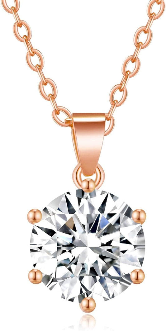 ONE : 💎Pendant Necklace 💎 MOISSANITE DIAMOND Style: Solitaire(18K ROSE Gold) OVER 925 Sterling Silver Necklace) 2CT D Color VVS1 Clarity