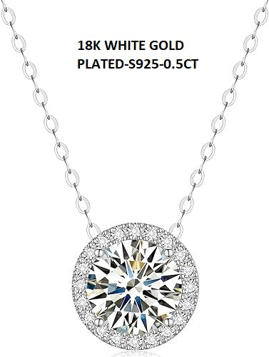 ONE :💎Pendant Necklace 💎MOISSANITE DIAMOND Color: SILVER 18K WHITE GOLD PLATED-S925-0.5CT