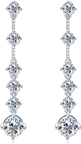 ONE PAIR: 925 Sterling Silver DROP MOISSANITE Earrings  Brilliant ROUND CUT Color: New 53.7mm-White Gold 4CT HIGH QUALITY MOISSANITE DIAMOND 18 K White Gold Plated