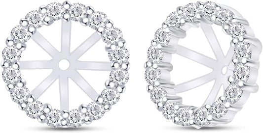 ONE PAIR: Earring Jackets For 7MM Round Shape Studs 14K WHITE GOLD OVER 925 STERLING SILVER