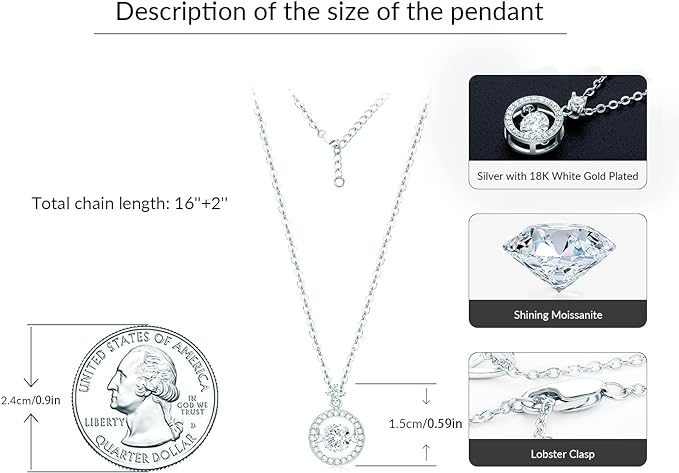 ONE :💎Pendant Necklace💎 Color: Infinity Circle-0.5ct MOISSANITE DIAMOND WHITE GOLD PLATED OVER 925 STERLNG SILVER