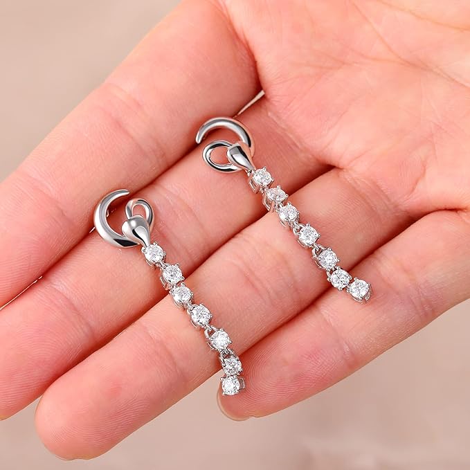 ONE PAIR: of Earrings  Color: Silver Linear Drop HIGH QUALITY MOISSANITE DIAMOND EARRINGS