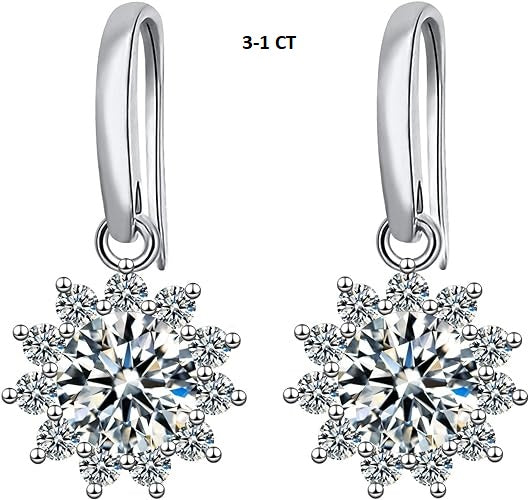 ONE PAIR: 925 Sterling Silver MOISSANITE DROP DANGLE Earrings HIGH QUALITY MOISSANITE DIAMOND Brilliant ROUND CUT