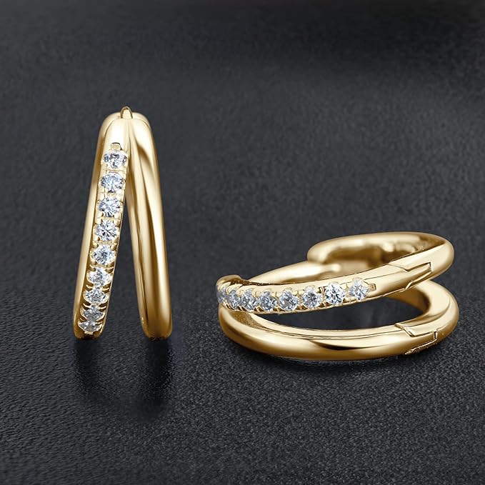 ONE PAIR: 9MM Gorgeous HOOP EARRINGS HIGH QUALITY MOISSANITE Diamonds 18K Yellow Gold PLATED 925 Sterling Silver Total GRA Certificate  9MM