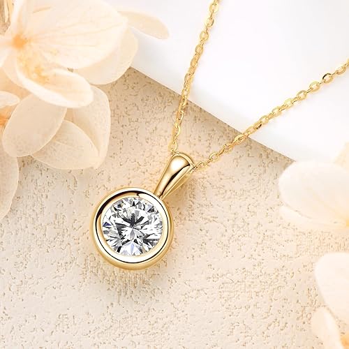 ONE :💎Pendant Necklace💎 2.0 CARAT MOISSANITE YELLOW GOLD PLATED OVER 925 STERLNG SILVER       Color: 2CT Bezel Round Yellow