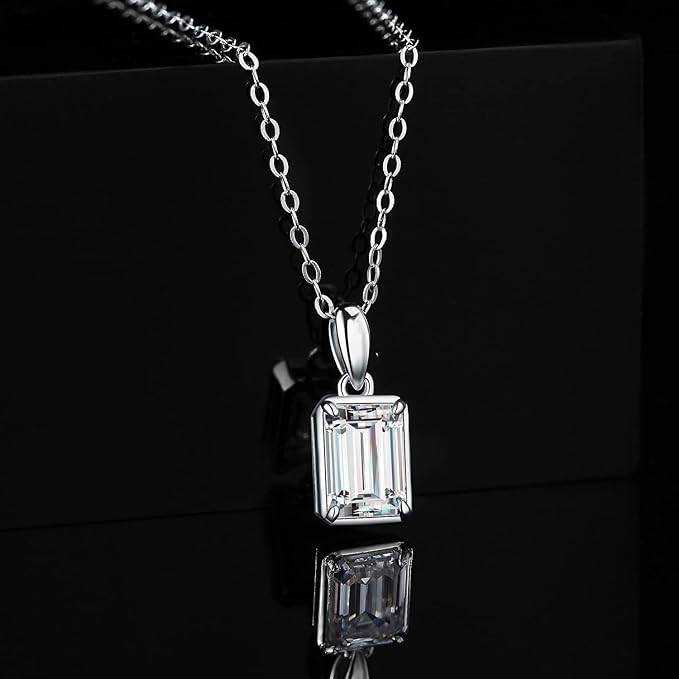 ONE : 💎Pendant Necklace 💎 MOISSANITE DIAMOND 1 Carats D Color VVS1 Clarity 14K Gold Plated OVER 925 Sterling Silver Necklace Emerald Cut