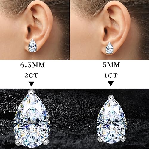 ONE PAIR: Gorgeous STUD EARRINGS MOISSANITE DIAMONDS D Color VVS1 Clarity Brilliant Earrings 925 Sterling Silver 18K WHITE Gold Plated (4*6MM 0.5ct)*2