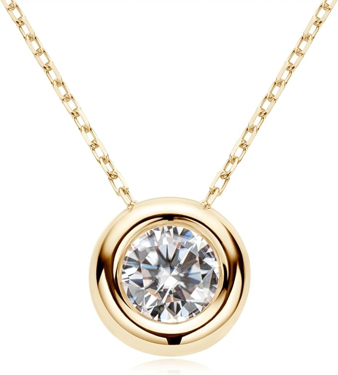 ONE : 💎Pendant Necklace 💎 MOISSANITE DIAMOND Style: Round Solitaire 1CT Cut D Color VVS1 Clarity 18K YELLOW Gold Plated OVER 925 Sterling Silver Necklace