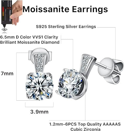 ONE PAIR: Drop & Dangle Stud Earrings, 18K White Gold PLATED 925 Sterling Silver HIGH QUALITY MOISSANITE Diamonds Total 2.0ct one pair GRA Certificate