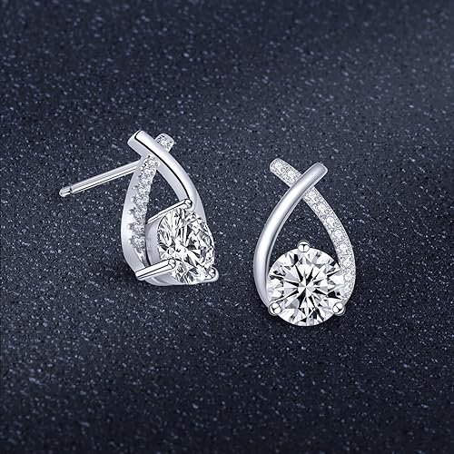 ONE PAIR: MOISSANITE Diamond Earrings,2-2.4 CT  D Color VVS1 Clarity Round Cut Lab Created Diamond Earrings Sterling Silver 18K White Gold Plated Earrings Minimalist Mermaid Tail Earrings Size: 6.5MM-2ct.tw(1ct*2)