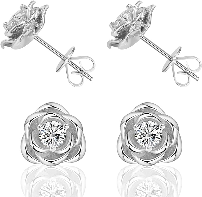 ONE PAIR: 0.6 carat/Rose flower Diamond Studs Earrings,925 Sterling Silver HIGH QUALITY MOISSANITE DIAMONDS D Color VVS1 0.6 Carat