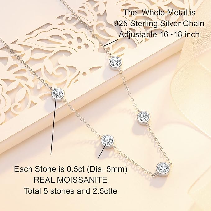 ONE :💎Pendant Necklace💎 5 MOISSANITE Stones, each stone is 0.5ct, total 2.5cttw. MOISSANITE DIAMOND Classic 5 Stones18k WHITE GOLD PLATED OVER 925 STERLNG SILVER