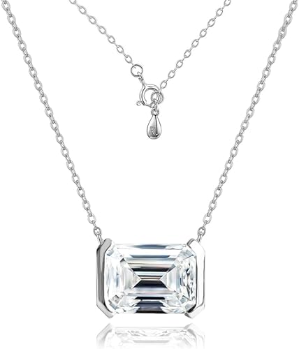 ONE : 💎Pendant Necklace 💎 2.0ct Emerald Cut Solitaire Simulated Diamond CZ 18K White Gold Plated OVER 925 Sterling Silver Necklace for Women