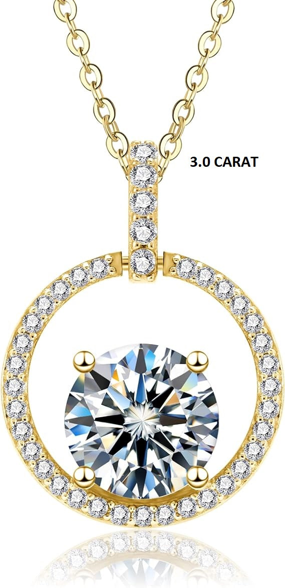 ONE :💎Pendant Necklace💎 3.0 CARAT MOISSANITE YELLOW GOLD PLATED OVER 925 STERLNG SILVER