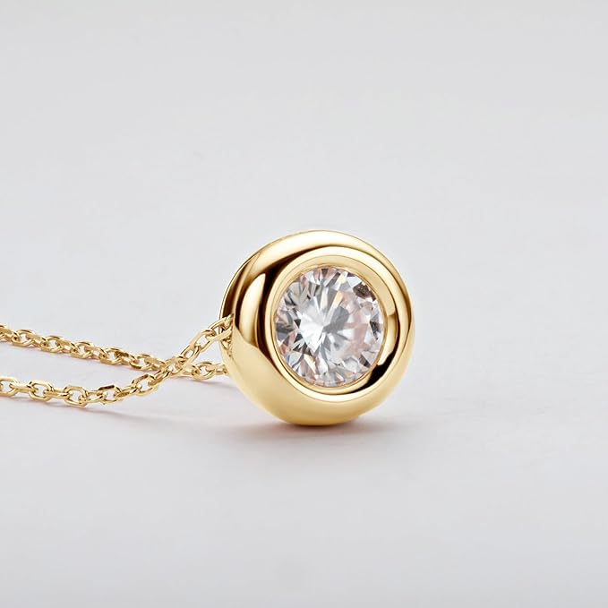 ONE : 💎Pendant Necklace 💎 MOISSANITE DIAMOND Style: Round Solitaire 1CT Cut D Color VVS1 Clarity 18K YELLOW Gold Plated OVER 925 Sterling Silver Necklace