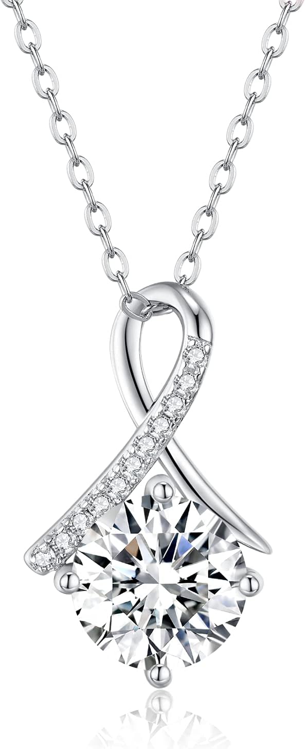 ONE : 💎Pendant Necklace 💎 MOISSANITE DIAMOND Style: SCARF (18K WHITE Gold) OVER 925 Sterling Silver Necklace) D Color VVS1 Clarity 6 PRONG 2CT