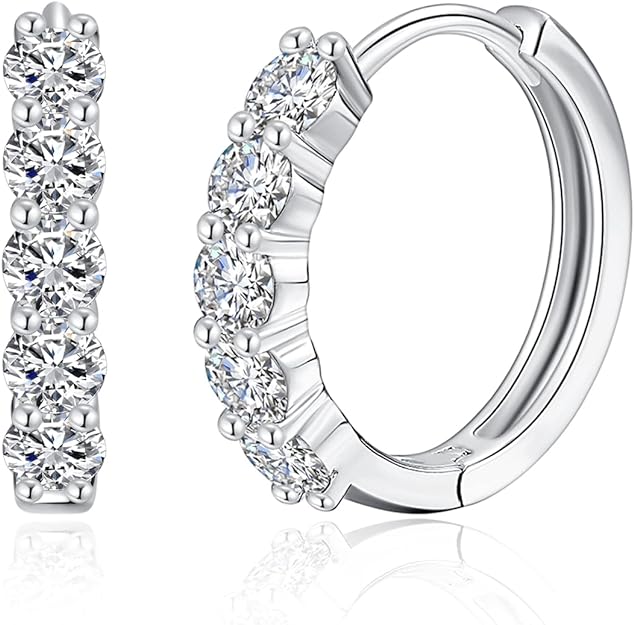 ONE PAIR: Hoop Earrings,925 Sterling Silver with 18K White Gold Plated HIGH QUALITY MOISSANITE DIAMONDS 12.8mm 1.15 Carat/Pair D color and VVS1 Clarity