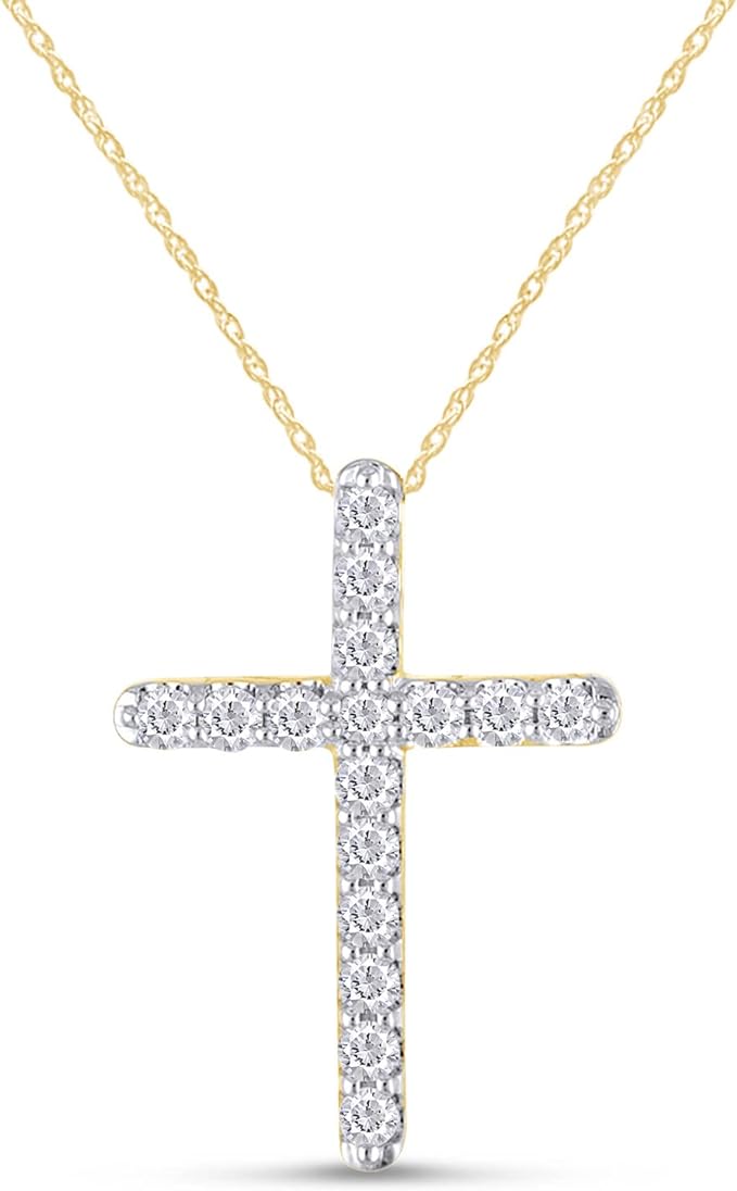 ONE :💎Pendant Cross Necklace💎MOISSANITE DIAMOND 14k YELLOW GOLD PLATED OVER 925 STERLNG SILVER