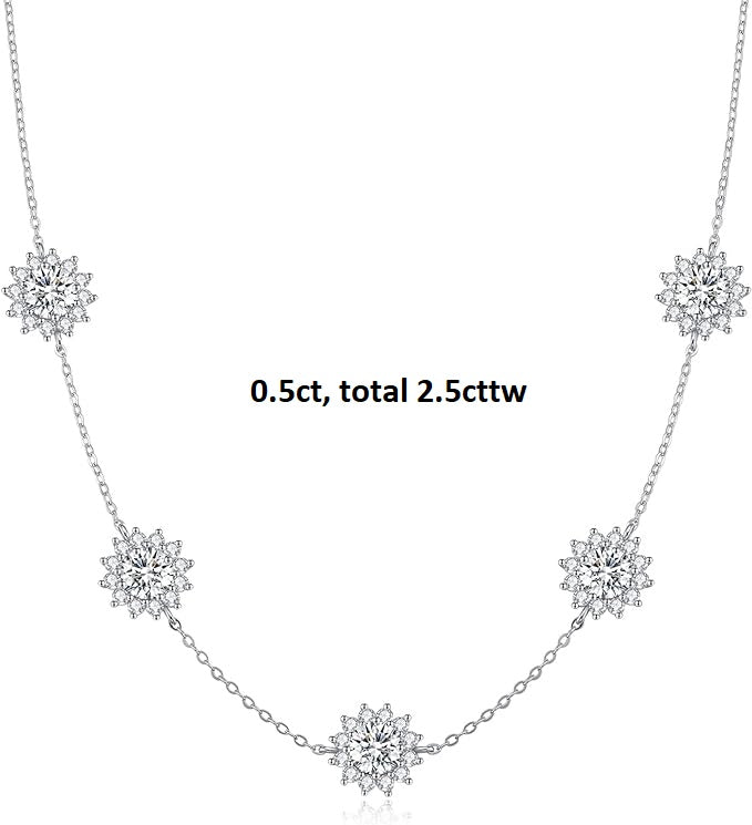 ONE :💎Pendant Necklace💎  5 Stones  total 0.5ct, total 2.5cttw  MOISSANITE DIAMOND Sunflower 18k WHITE GOLD PLATED OVER 925 STERLNG SILVER