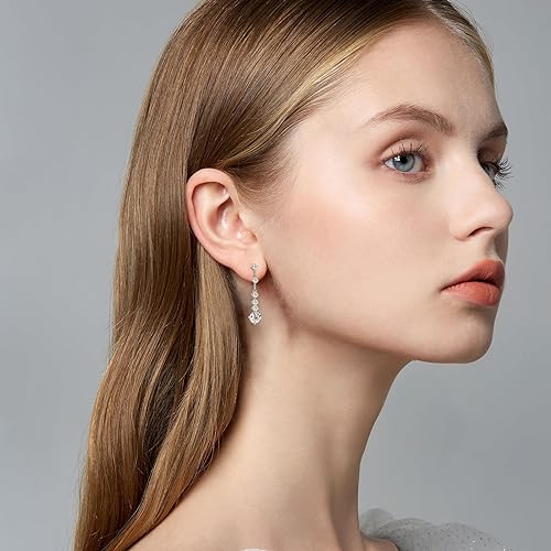 ONE PAIR: 925 Sterling Silver DROP MOISSANITE Earrings  Brilliant ROUND CUT Color: 30.5mm-White Gold 4CT HIGH QUALITY MOISSANITE DIAMOND