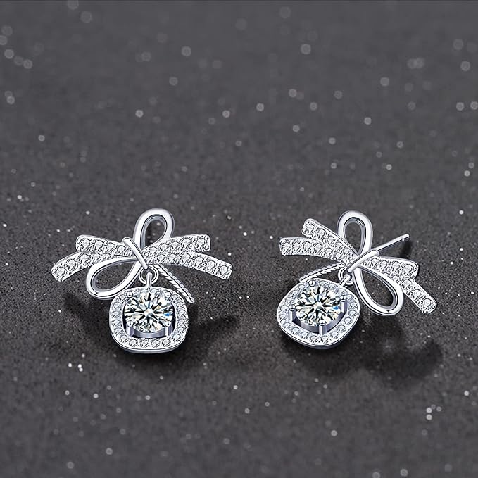 ONE PAIR: 925 Sterling Silver MOISSANITE Earrings HIGH QUALITY MOISSANITE DIAMOND Brilliant ROUND CUT