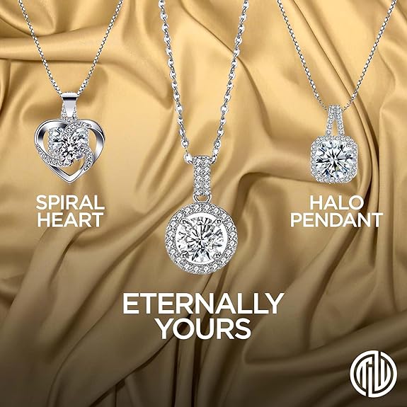 ONE : 💎Pendant Heart Necklace 💎 MOISSANITE DIAMOND Style: Spiral Heart Cut D Color VVS1 Clarity 14K White Gold Plated OVER 925 Sterling Silver Necklace