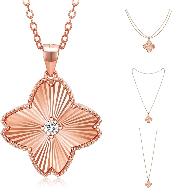 ONE :💎Pendant MOISSANITE Necklace 💎, Clover ROSE GOLD PLATED OVER 925 STERLNG SILVER