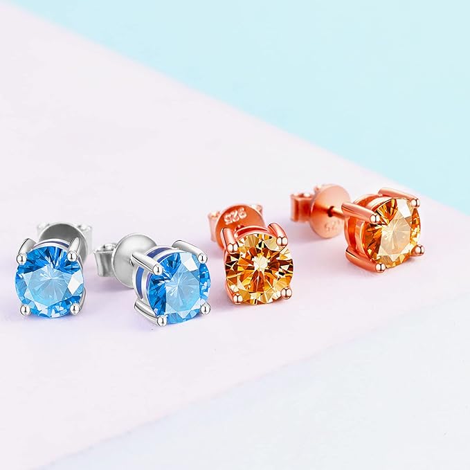 ONE PAIR: Gorgeous STUD EARRINGS MOISSANITE DIAMONDS D Color VVS1 Clarity Brilliant Earrings 925 Sterling Silver 18K WHITE Gold Plated 2ct a pair Color: Champagne