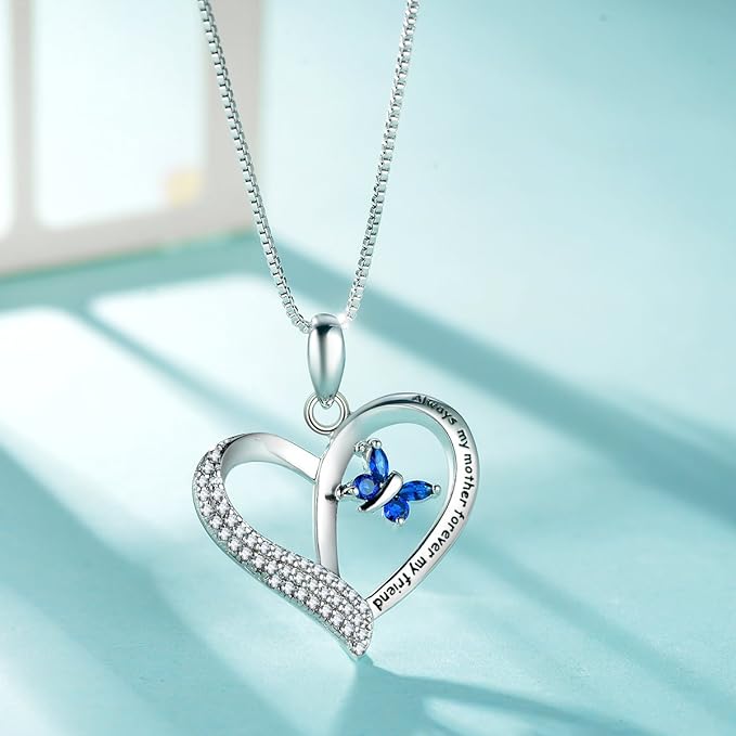 ONE PAIR: CZ Crystal Platinum Plated Silver Necklace Gifts for Mom Wife Girlfriend Her on Mothers Day Anniversary Birthday Gifts for Women Always My Mother Forever My Friend necklace