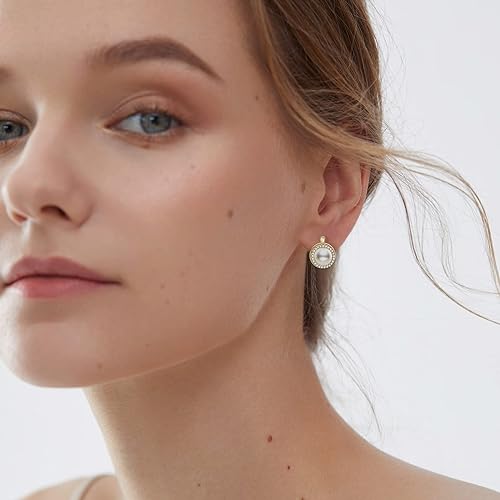 ONE PAIR:  Hand Crafted with High-Quality 925 Sterling Silver, These Earrings are Plated in 18k Yellow Gold  MOISSANITE DIAMONDS are round cut for a multi-faceted look and freshwater pearls