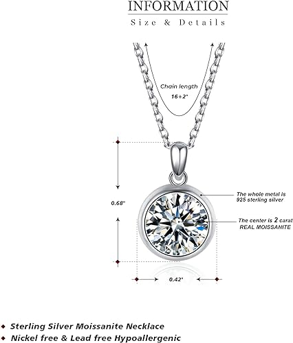 ONE :💎Pendant Necklace 💎MOISSANITE DIAMOND - 925 STERLING SILVER and Solid D Color VVS1 Clarity adjustable Chain