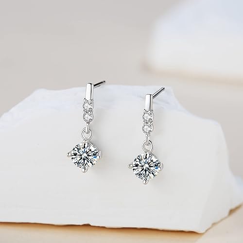 ONE PAIR: 925 Sterling Silver MOISSANITE DROP Earrings HIGH QUALITY MOISSANITE DIAMOND Brilliant ROUND CUT