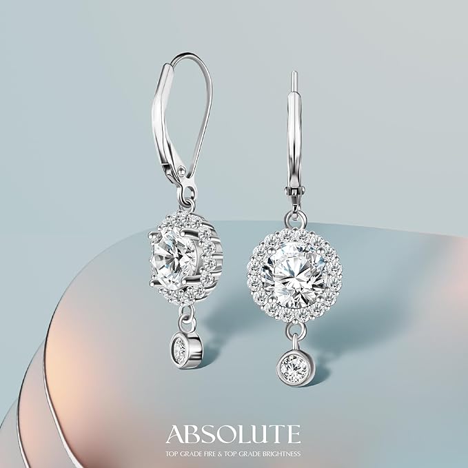 ONE PAIR: 925 Sterling Silver HOOP DROP MOISSANITE Earrings  Brilliant ROUND CUT HIGH QUALITY MOISSANITE DIAMOND 18 K White Gold Plated